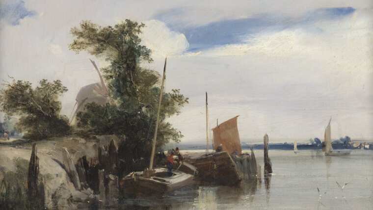 Richard Parkes Bonington, Barges on a River, 1826